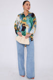 8Pcs Emerald and Mustard Watercolour Print Satin Shirt