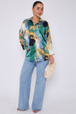 8Pcs Emerald and Mustard Watercolour Print Satin Shirt