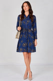 6Pcs Navy Floral Print Long Sleeve Mini Shirt Dress
