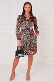 8pcs Urban Jungle Patchwork Print Mini Shirt Dress