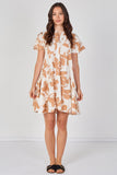 8Pcs Mocha Floral Print Short Sleeve Flared Mini Dress