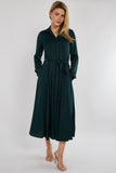 8Pcs Emerald Layer Satin Long Sleeve Maxi Shirt Dress