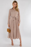 8Pcs Champagne Layered Satin Long Sleeve Maxi Shirt Dress