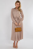 8Pcs Champagne Layered Satin Long Sleeve Maxi Shirt Dress