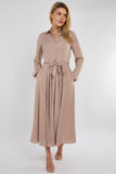 8Pcs Champagne Layered Satin Long Sleeve Maxi Shirt Dress
