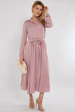 8Pcs Pink Layer Satin Long Sleeve Maxi Shirt Dress