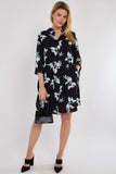 8Pcs Blue Leaf Print Half Sleeve Mini Shirt Dress