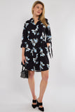 8Pcs Blue Leaf Print Half Sleeve Mini Shirt Dress