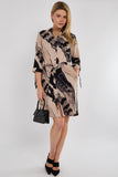 8Pcs Beige Abstract Print Half Sleeve Mini Shirt Dress
