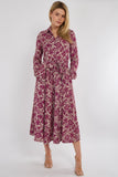 8Pcs Berry Floral Paisley Print Long Sleeve Maxi Shirt Dress