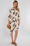 8Pcs Brown Leaf Print Half Sleeve Mini Shirt Dress
