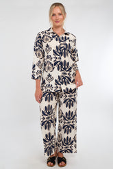 6Pcs Cream and Navy Bold Floral Print Co-Ord Set