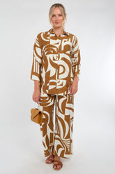 6Pcs Brown and Cream Abstract Geo Print Co-Ord Set
