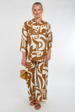 6Pcs Brown and Cream Abstract Geo Print Co-Ord Set
