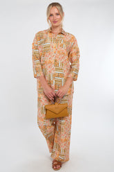 6Pcs Orange Patchwork Print Co-Ord Set