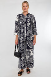 6Pcs Navy and White Tropical Patch Print Co-Ord Set
