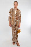 6Pcs Tan and Cream Tropical Patch Print Co-Ord Set