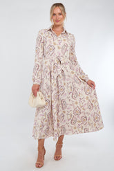 8Pcs Cream and Blush Vintage Floral Print Maxi Shirt Dress