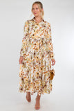 8Pcs Autumn Bloom Botanical Print Maxi Shirt Dress