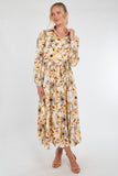 8Pcs Autumn Bloom Botanical Print Maxi Shirt Dress