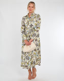 8Pcs Ivory and Olive Baroque Floral Print Maxi Shirt Dress