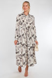 8Pcs Cream and Black Paisley Print Maxi Shirt Dress