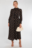 6Pcs Tan Chevron Print Pleated Skirt Maxi Dress