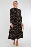 6Pcs Tan Chevron Print Pleated Skirt Maxi Dress