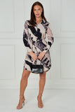 8Pcs Beige Abstract Brushstroke Print Mini Shirt Dress