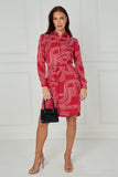 8Pcs Crimson and White Geometric Print Mini Shirt Dress