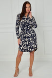 8Pcs Navy and Cream Abstract Floral Print Mini Shirt Dress
