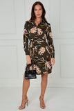 8Pcs Khaki and Blush Tropical Floral Print Mini Shirt Dress