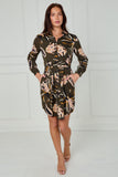 8Pcs Khaki and Blush Tropical Floral Print Mini Shirt Dress