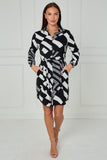 8Pcs Black and White Abstract Patchwork Print Mini Shirt Dress