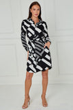 8Pcs Black and White Abstract Patchwork Print Mini Shirt Dress