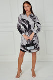 8Pcs Grey Abstract Brushstroke Print Mini Shirt Dress