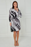 8Pcs Grey Abstract Brushstroke Print Mini Shirt Dress