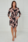 8Pcs Black and Blush Abstract Tie Dye Print Mini Shirt Dress