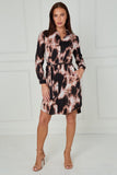8Pcs Black and Blush Abstract Tie Dye Print Mini Shirt Dress
