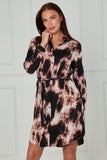 8Pcs Black and Blush Abstract Tie Dye Print Mini Shirt Dress