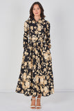8Pcs Midnight Bloom Printed Belted Maxi Shirt Dress