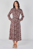 8Pcs Burgundy Paisley Floral Print Belted Maxi Shirt Dress