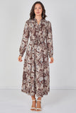 8Pcs Mocha Paisley Print Belted Maxi Shirt Dress