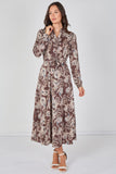 8Pcs Mocha Paisley Print Belted Maxi Shirt Dress