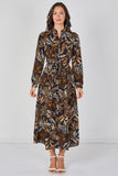 8Pcs Black Botanical Print Belted Maxi Shirt Dress