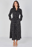 8Pcs Black Polka Dot Print Belted Maxi Shirt Dress