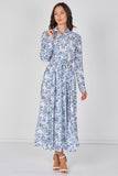 8Pcs Blue Toile Printed Belted Maxi Shirt Dress