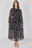 8Pcs Black Polka Dot Chiffon Belted Maxi Dress