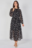 8Pcs Black Polka Dot Chiffon Belted Maxi Dress