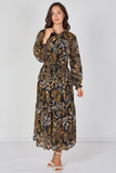 8Pcs Black Botanical Chiffon Belted Maxi Dress